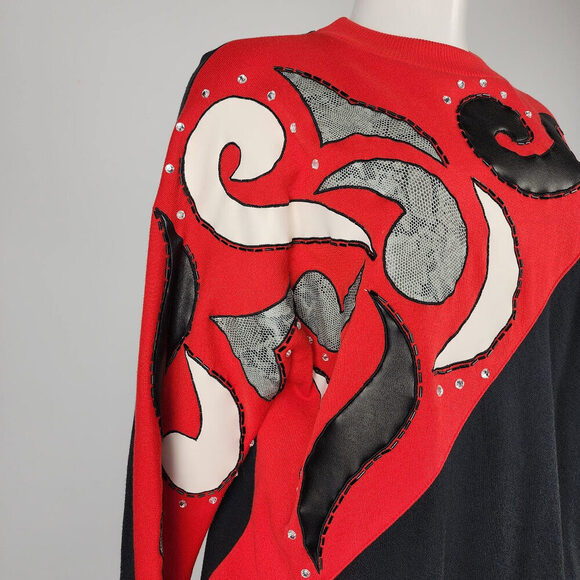 Vintage Extravaganza Red Cotton Floral Sweatshirt Size S - Picture 3 of 8